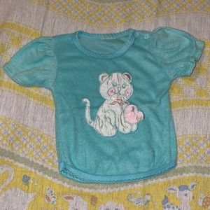 🌈 Vintage Baby Shirt Kitty Cat Heart Terry Cloth Sz 6/12M